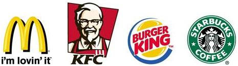 Mc Donald, KFC, Burger King e Estarbucks Coffee