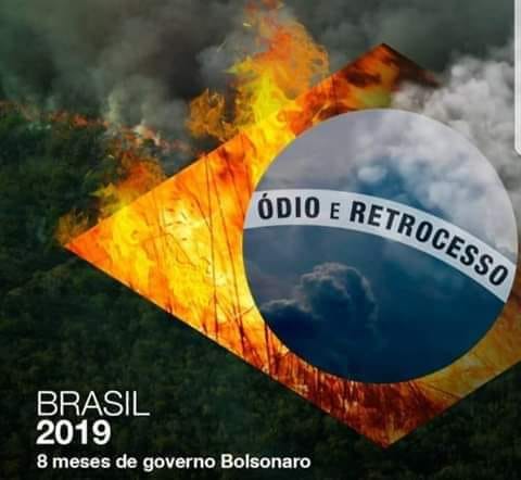 Smbolos nacionais do governo Bolsonaro. Bandeira: dio e retrocesso