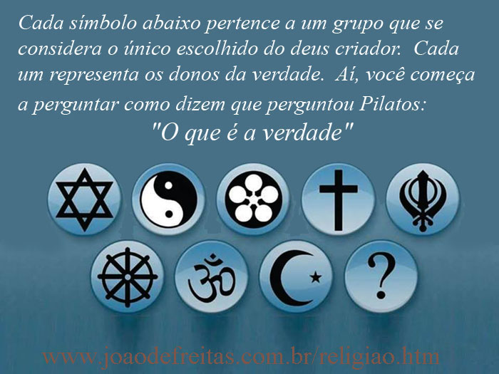 Cada símbolo destes pertence a um grupo que se considera o único escolhido do deus criador. 
Cada um representa os donos da verdade. Aí, você começa a perguntar como dizem que perguntou Pilatos: "O que é a verdade?"