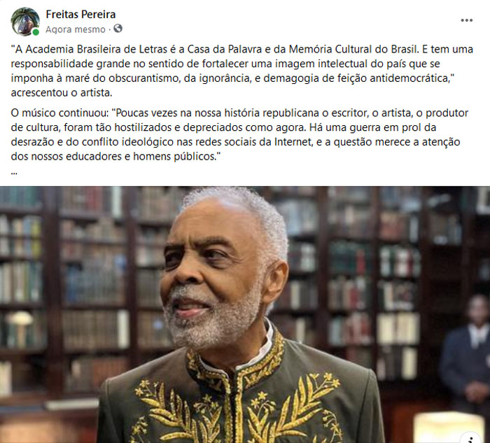 A Academia Brasileira de Letras é a Casa da Palavra e da Memória Cultural do Brasil. E tem uma responsabilidade grande no sentido de fortalecer uma imagem intelectual do país que se imponha à maré do obscurantismo, da ignorância, e demagogia de feição antidemocrática,