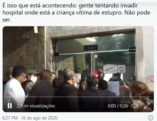 Gente tentando invadir hospital onde está a criança vítima de estupro. Não pode ser.