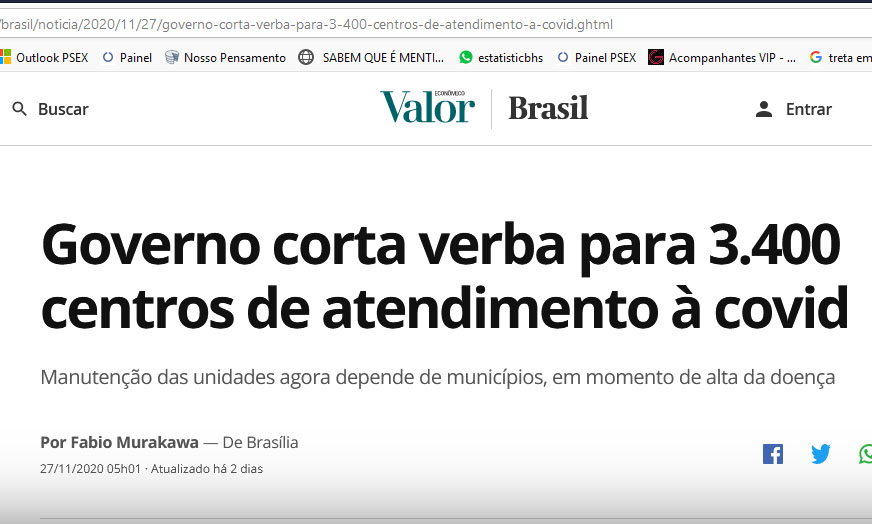 Governo corta verba para 3.400 centros de atendimento à covid.
Manutenção das unidades agora depende de municípios, em momento de alta da doença.