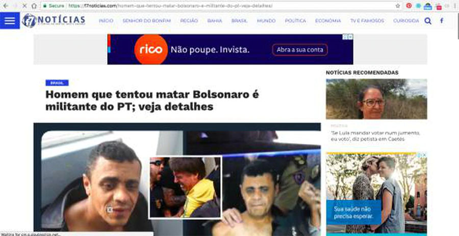Montagem em que se vê o rosto do agressor de Bolsonaro, Adélio Bispo, próximo de Lula, em 2017