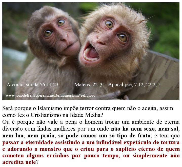 Será porque o Islamismo impõe terror contra quem não o aceita, assim como fez o Cristianismo na Idade Média?

Ou é porque não vale a pena o homem trocar um ambiente de eterna diversão com lindas mulheres por um onde não há nem sexo, nem sol, nem lua, nem praia, só pode comer um só tipo de fruta, e tem que passar a eternidade assistindo a um infindável expetáculo de tortura e adorando o monstro que o criou para o suplício eterno de quem cometeu alguns errinhos por pouco tempo, ou simplesmente não acredita nele?