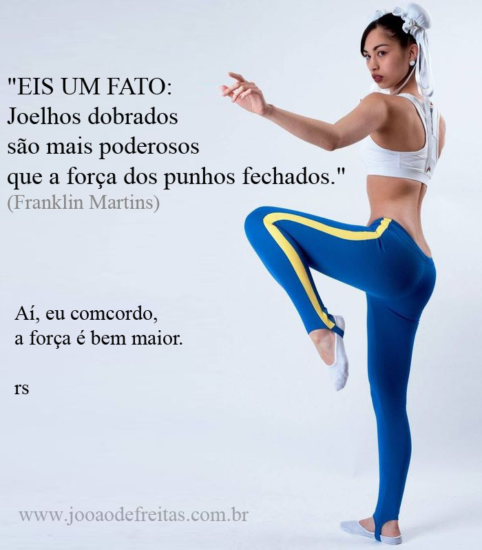 "Eis um fato:
Joelhos dobrados são mais poderosos do que a força dos punho fechados."
(Franklin Martins)